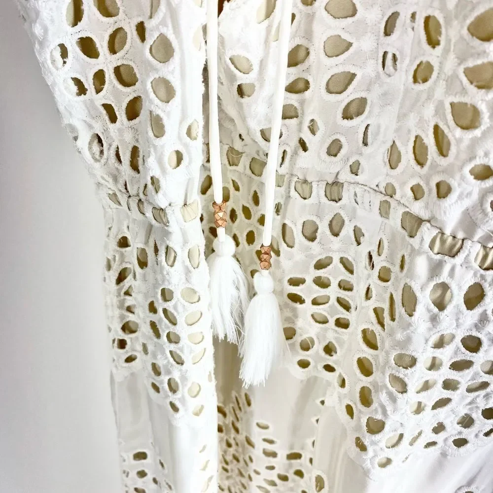 Winston White eyelet v-neck wedding getaway honeymoon dress XS
